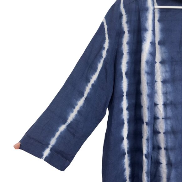 Chicos Blue & White Tie-Dye Linen Open Front Duster Jacket Size 2 (US 12/14) - Picture 13 of 14